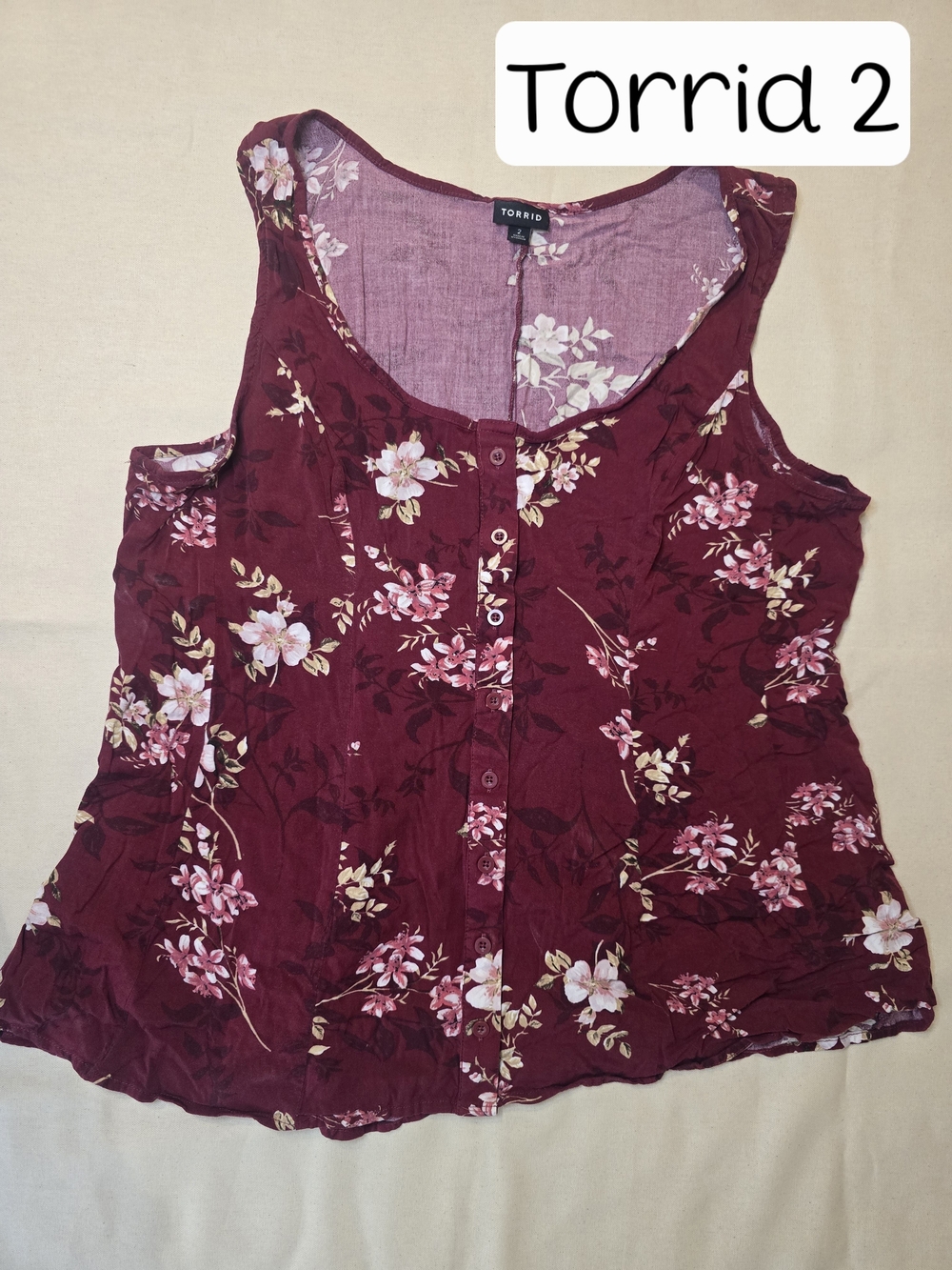 Torrid Burgundy Floral Button-Front Tank